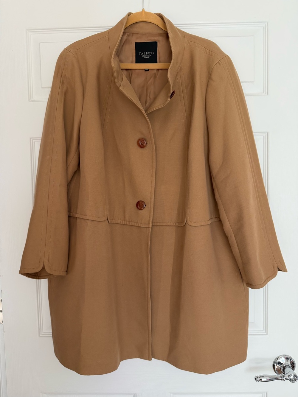 Talbots Tan Trench Pea Coat Jacket 18W Funnel Neck Brown buttons